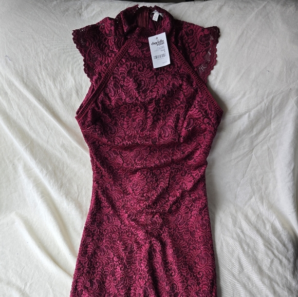Charlotte Russe NWT Red Lace Bodycon Dress - Picture 1 of 4